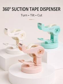 1pc 360° Rotating Suction Tape Dispenser For Desk, One-Hand Tape Cutter With Secure Suction Base, Compact Adhesive Tape Holder For Office, Mail And DIY Crafts - A - View 3