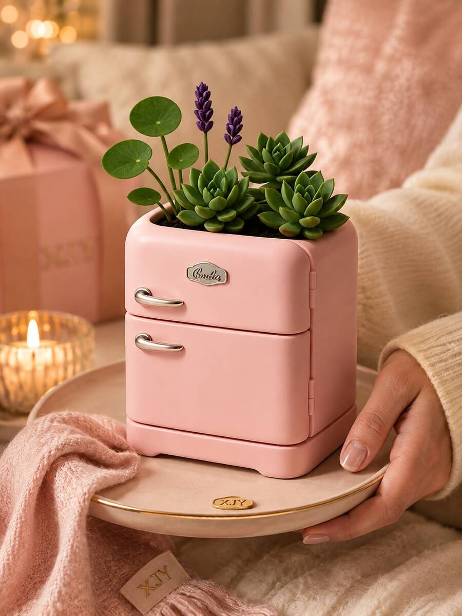 Vintage Refrigerator Shaped Silicone Mold, Vintage Refrigerator Planter And Candle Cup Mold, DIY Plaster Resin Concrete Aromatherapy Candle Holder Craft Mold - Silicone Mold - View 1