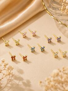 FORVER QUEEN 1PC 925 Sterling Silver Butterfly Birthstone Nose Stud, 12 Months CZ Cute Butterfly Nose Bone Piercing Jewelry For Women Girls - Butterfly - View 6