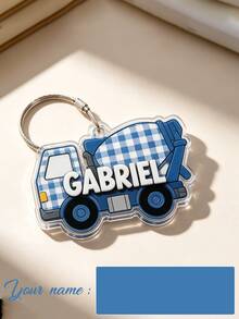 3D Acrylic Keychain Back To School Gift Boys Custom Name Truck Backpack Tag Personalized Vehicle Charm Kids Bag Accessory - Multicolor - View 16