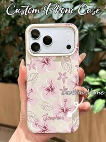 Customizable Text Floral TPU Phone Case, Soft Pink Floral Full Coverage Anti-Drop Soft Shell Personalized Protective Case, Compatible With Apple 18/18 Pro/18 Pro Max, 17/17 Pro/17 Pro Max, 16 Pro/16 Pro Max/16 Plus, Apple 17 Pro Max Phone Case, Apple 16 Phone Case, Apple 13 Phone Case, Apple Phone Case - Customized Gift Style, Valentine's Day Gift - White - View 3