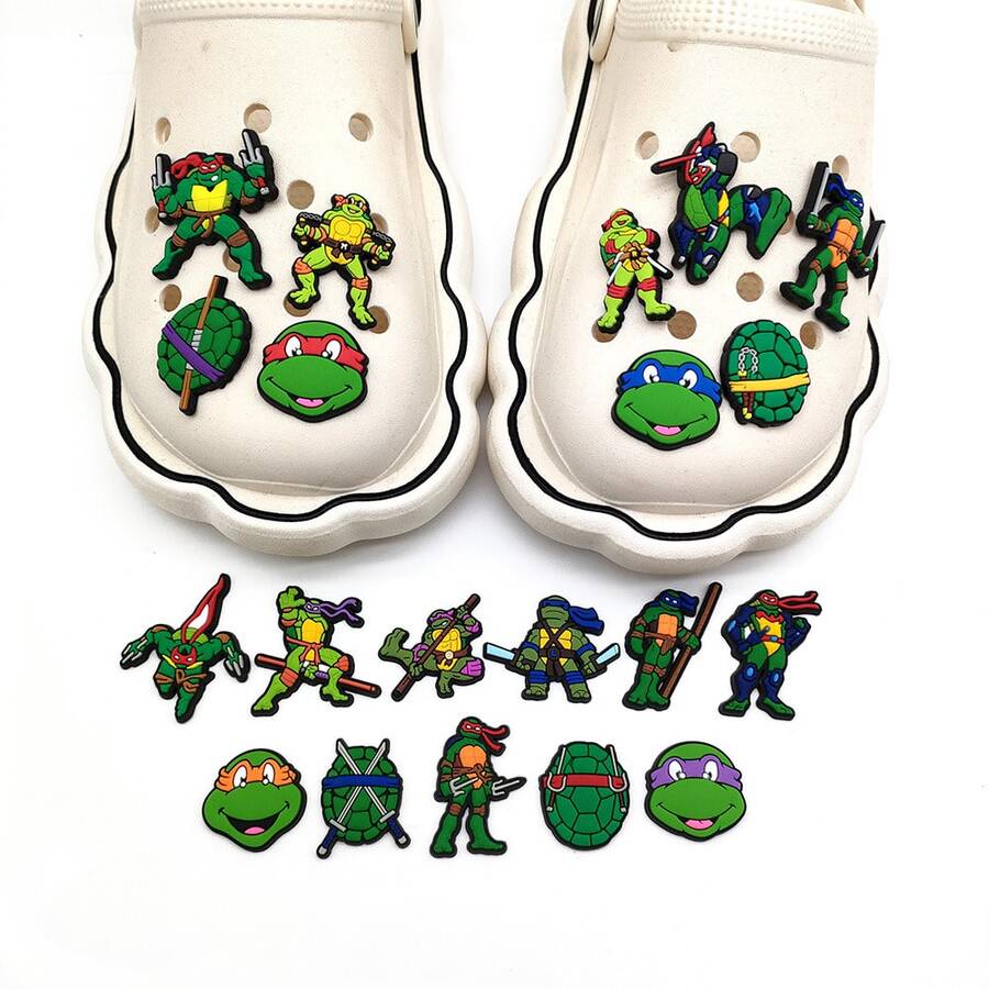 Panini Cartoon Warrior Turtle Clog Charms, Soft Rubber Removable Shoe Decor Pins, Multiple Character Designs, Hole‑Shoe DIY Decoration Accessories - Multicolor - View 1