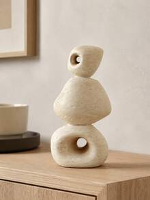 1pc Abstract Stacked Stone Sculpture, Beige Hollow Geometric Statue, Organic Modern Wabi Sabi Tabletop Decor For Living Room Coffee Table Bookshelf Entryway Console, Neutral Minimalist Home Accent - Multiple Models - View 6