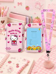 SANRIO 1PC Hello Kitty Card Holder With Lanyard, Cute ID Badge Holder Card Case With Neck Strap, Portable Pass Holder For School, Office, Travel & Daily Use - Multicolor - View 6
