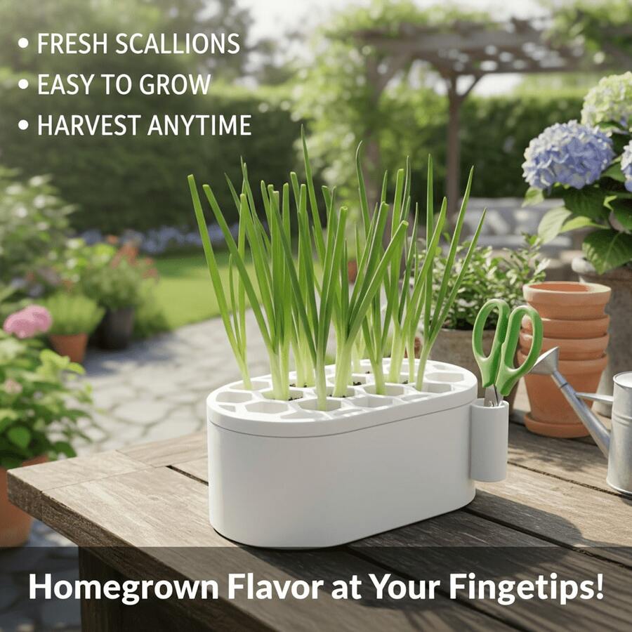Simple Modern Planting Base + Planting Grid, Multi-Functional Hydroponic Onion & Garlic Regeneration Planter. Equipped With Scissor Support Rack, Easy To Take Scissors, No Skill Required For Harvesting Plants. Planting Grid Helps Plants Grow Better - Random Style - View 1