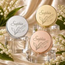 1pc Personalized Customized Round Folding Makeup Mirror, Portable Double-Sided High-Definition Travel Mirror, Metal Vintage Frame Design, Supports Name Letter Floral Pattern Customization, Exquisite Compact Travel Makeup Mirror, Girls Beauty Mirror, Wedding Bridesmaid Gift, Birthday Gift, Anniversary Gift, Elegant Minimalist Style Desktop Mirror, Daily Makeup Storage Accessory - Multicolor 1 - View 2