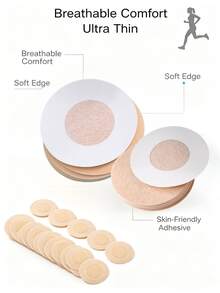 100/50 Pieces Disposable Round Nipple Pads Tape Nipple Patches Non-Woven Nipple Patches Chest Patches, Sports Chest Patches Invisible Chest Patches - Apricot - View 5