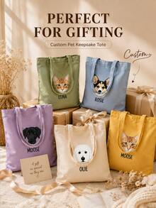 Personalized Pet Photo And Name Tote Bag, Large Capacity Shoulder Bag, Customizable Foldable Personalized Tote Bag Featured With Name Logo Text, Available In Various Colors,Solid Color Large Capacity Shoulder Bag,Suitable For Work, Travel And School,Suitable For Holidays.Ideal Gift For Birthday, Anniversary And Valentine's Day. - Multicolor - View 2