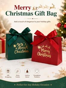 18pcs Christmas Print Gift Bags With Bow Decoration, Holiday Party Gift Packaging - View 1