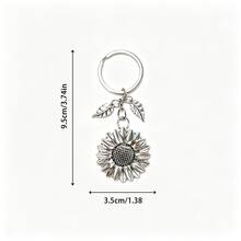 1pc Creative Popular Zinc Alloy Sunflower Flower Keychain, Small & Exquisite Pendant For Girls' Backpack, School Bag, Phone, Friendship Gift For Best Friend During Graduation Season - Antique Silver - View 5