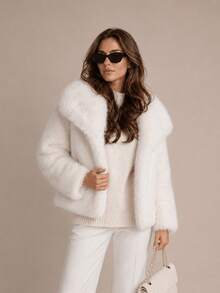 HZXVIC Women's Winter New French Luxury Big Collar Fake Leather Grass Coat - White - View 10