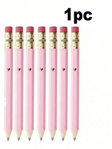 1-50pcs Mini Heart-Shaped Gold Foil Pencils With Erasers, 4inch/10cm Mini HB Hexagonal Golf Pencils With 1 Pencil Sharpener, Gift For Wedding (Pimk) - Pink - View 14