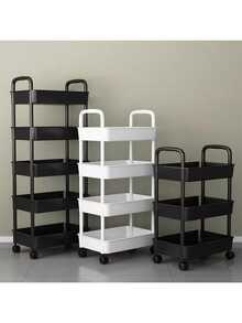 3-Tier White Plastic Rolling Storage Cart With Handle - Multi-Functional Storage Organizer For Kitchen, Bathroom And Bedroom - Durable Mesh Shelves Easy To Access, Mobile Practical Storage Cart | Modern Storage | Ventilated Storage - Multicolor - View 2