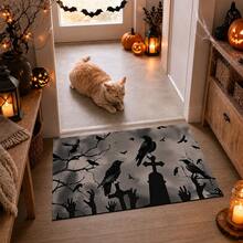 1/2pcs Halloween Crow Pattern, Vintage Diatomaceous Earth Bath Mat, Super Absorbent, Non-Slip, Perfect For Bathroom, Kitchen And Dining Room, Quick Dry, Machine Washable, Perfect Gift For Home Decor And Bathroom Mat - Multicolor - View 5