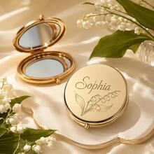 1pc Personalized Customized Round Folding Makeup Mirror, Portable Double-Sided High-Definition Travel Mirror, Metal Vintage Frame Design, Supports Name Letter Floral Pattern Customization, Exquisite Compact Travel Makeup Mirror, Girls Beauty Mirror, Wedding Bridesmaid Gift, Birthday Gift, Anniversary Gift, Elegant Minimalist Style Desktop Mirror, Daily Makeup Storage Accessory - Multicolor 1 - View 3