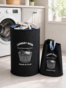 Large Foldable Laundry Basket Set, Printed Pattern, Suitable For Bedroom, Dormitory And Bathroom Storage, Laundry Basket - Multicolor - View 2