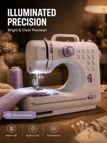 Mini Portable Electric Sewing Machine, 12 Stitches, Adjustable Speed, Built-In LED Light, Dual Electric And Manual Modes, Includes Foot Pedal And Bobbin Set, Suitable For Clothing Repair, DIY Crafts And Beginners - Mauve Purple - View 8