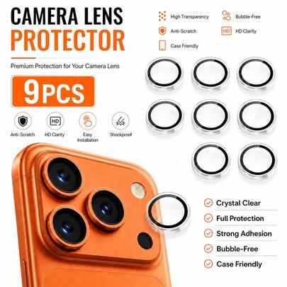 Yezodawee Camera Lens Protector Film For Phone Ultra/Phone 18 Pro Max/Phone 18 Pro/Phone 17 Pro Max 17 Pro 17 Air 17, 16 Pro Max, Ultra-Durable HD Independent Lens Protector, Scratch-Resistant Ultra-Thin Tempered Glass Lens Cover, 9H Tempered Glass Metal Camera Screen Protector, Shock-Resistant Camera Protection Ring - 9pcs Transparent Pack