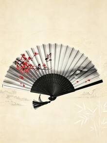 Elegant Vintage Style Bamboo Folding Fan, Decorated With Exquisite Floral Patterns. Purely Handmade, High Quality, Suitable For Daily Use And Cultural Activities. An Ideal Gift For Students And Traditional Enthusiasts. Bamboo Decorative Item. Chinese Style Gift - Multicolor - View 3