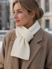Women's Solid Color Ribbed Scarf With Metal N Decoration, Winter Neck Warmer, Casual Daily Accessory - Scarf - View 3