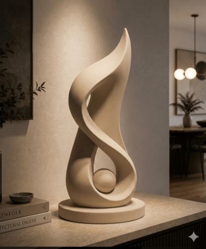 Escultura Fluxo Infinito 18cm Decorativa Abstrata Minimalista Texturizada para Decoração de Sala, Estante e Mesa