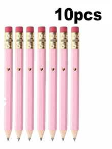 1-50pcs Mini Heart-Shaped Gold Foil Pencils With Erasers, 4inch/10cm Mini HB Hexagonal Golf Pencils With 1 Pencil Sharpener, Gift For Wedding (Pimk) - Pink - View 16