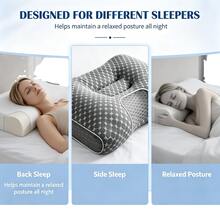 Contour Pillow,Bed Pillow,Neck Support Pillow,Ergonomic Contour Design For Side, Back & Stomach Sleepers – Breathable, Washable Covers, Ergonomic Cervical Pillow For Neck Support, Ultra Comfort Neck Support Pillow For Cozy Sleeping - Grey - View 4