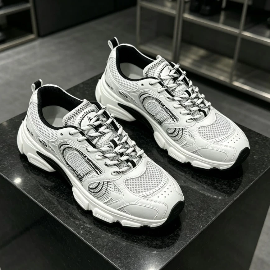 CD Classic Retro B30 Dad Shoes Women's Sports Shoes Breathable And Lightweight B22 Round Toe Cap Mesh Lacing Height-Enhancing Pair Of Shoes - 白色 - 查看 1