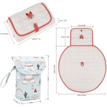 Benxoine 1 Set Baby Diaper Changing Pad, Cute Pattern, With Diaper Storage Bag, Portable Travel Organizer, Suitable For Newborn Care - Fox - View 2