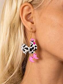 1 Pair Funny Quirky Black & White Spotted Colorful Rooster Earrings, Creative Animal Ear Jewelry For European & American Cross-Border Market - Multicolor - View 5