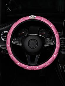 1pc Sparkling Rhinestone PU Leather Steering Wheel Cover, Soft & Comfortable, No Inner Ring - Multicolor - View 8