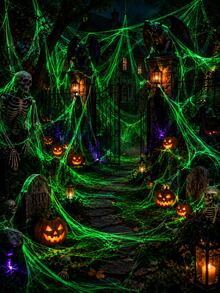 100g/20g Glowing Spider Web + Spider Decoration Set, Halloween Decor, Perfect For Home Decoration To Create Scary Atmosphere. Horror Theme Decor, Garden Decor, Haunted House, Halloween Night Light Decor | Horror Party Supplies - Multicolor - View 6