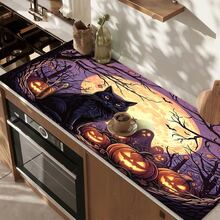1pc Dish Drying Mat, Coffee Machine Mat, Halloween Black Cat Theme Dish Drying Mat, Vintage Moon Night Ghost Pumpkin Pattern, Suitable For Holiday Tabletop Decoration, Vintage Atmosphere Home Decor, Multi-Purpose Drying Mat, Family Gift, Tabletop Decoration - XYLSD-998 - View 7