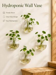 1Pc/2Pcs/4Pcs Semi‑Circular Wall‑Mount Glass Vase, Ins‑Style Hanging Water Plant Planter, Must‑Have Eye‑Catching Wall Ornament For Home Office Wall Decor - Multiple Styles - View 1