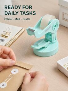 1pc 360° Rotating Suction Tape Dispenser For Desk, One-Hand Tape Cutter With Secure Suction Base, Compact Adhesive Tape Holder For Office, Mail And DIY Crafts - A - View 7