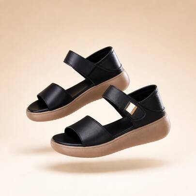Sandalias de plataforma para mujer en PU liso, punta abierta con hebilla, suela gruesa antideslizante, cómodas y casuales