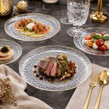 10/25/50pcs 10.25 Inch And 7.5 Inch Clear Hammered Gold Rim Round Dinner Plates Food Trays, Elegant Transparent Tableware Set, Suitable For Thanksgiving Autumn Party And Halloween, Christmas Buffet Dining, Modern Style Serving Plates, Perfect For Hosts And Guests. - View 6