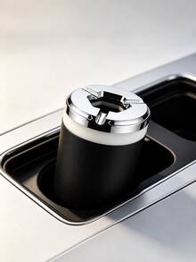 1pc Rotating Lid Car Ashtray, Fits Cup Holder, Sealed Odor-Proof, Detachable Alloy Inner Liner, Electroplated Portable Ashtray, Suitable For Car, Home, Office Desk And More - A - View 5