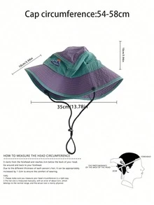 Wide Brim Quick-Dry Colorblock Hiking Bucket Hat, Mori Style Contrast Color Sun Protection Bucket Hat, Colorblock Bucket Hat For Women, Outdoor Sun Protection Camping Hiking Hat, Summer Sun Hat, Western Style Windproof Hat With Hanging Rope - Multicolor - View 3