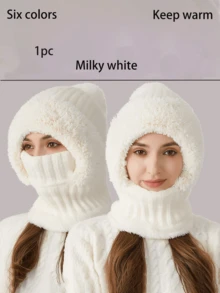 6 Colores Estilo Coreano Pasamontañas Todo en Uno de Punto, Conjunto de Gorro Bufanda Máscara Facial 3 en 1 Forrado de Felpa, Ribete de Piel, Talla Única Elástica, Resistente al Viento Cálido Invierno Ciclismo Esquí Navidad Exterior Uso Diario Gorro Cálido - Multicolor - Ver 16
