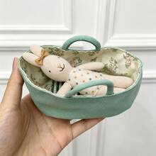 INS Nordic Home 2PCS Nordic Style Mini Rabbit Plush Doll Set, Mouse Plush Doll Set, Children's Room Decor Fabric Storage Basket Cradle, Mouse Small Plush Doll, Animal Role Play Doll, Rabbit Baby & Rabbit Mom, Cradle Small Rabbit & Small Mouse Set, Christmas & Halloween Gift, DIY Dollhouse Decor, Children's Gift - Multicolor - View 6