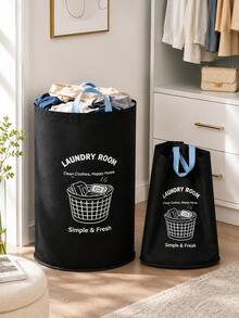 Large Foldable Laundry Basket Set, Printed Pattern, Suitable For Bedroom, Dormitory And Bathroom Storage, Laundry Basket - Multicolor - View 7