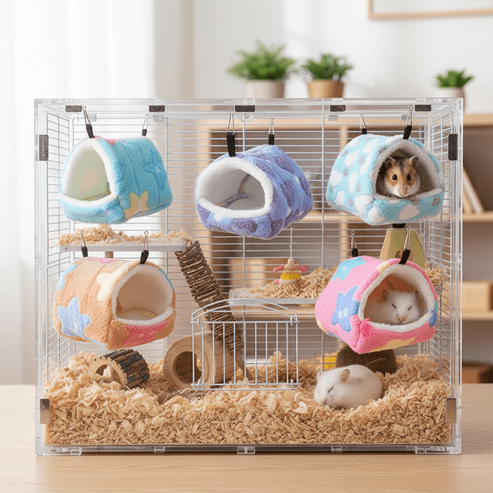 1PC Heart/Starfish Pattern Random Color Plush Thickened Full Enclosed Windproof Warm Bird Nest Parrot Hamster Sleeping Nest, Super Soft Hanging Small Pet Hammock Small Pet Hideaway Sleeping Bed Suitable For Birds Small Pets For Autumn And Winter