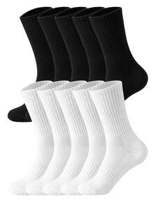 1/5/10/20 Pairs Men's Thick Comfortable Sports Socks, Ribbed Cushioned Mid-Calf Socks, Heavy-Duty Workout Fitness Training Athletic Socks, Suitable For Daily Wear - Multicolor - View 29