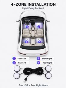 XF.Meraki 4-In-1 USB Car Interior LED Lights, Neon Footwell Ambient Lighting Kit - A - View 6