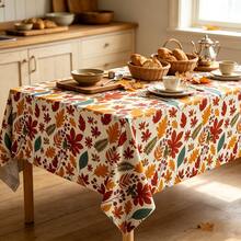 1pc Multicolor Maple Leaf Disposable Plastic Tablecloth, Thanksgiving Autumn Maple Leaf Plastic Tablecloth, Rectangular Autumn Tablecloth, Thanksgiving Harvest Party Decoration Supplies, 137x274cm - Multicolor - View 2