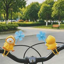 Yellow Raincoat Duck Windmill Hanging Ornament, PVC Material (Silicone Strap/No-Trace Sticker) 2 Options, Suitable For Bicycle, Electric Scooter, Motorcycle, Car Interior Decoration Small Accessory - Yellow Raincoat Duck Pinwheel - View 3