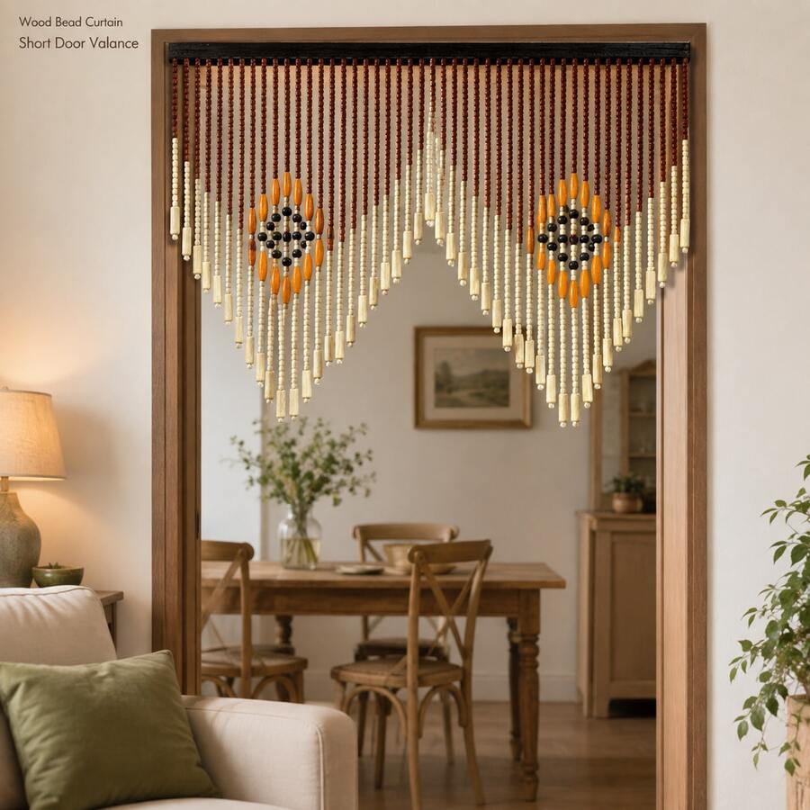 Decorative Short Doorway Bead Curtain 90x50cm, Random Style, 60-Strand Design - Multicolor - View 1