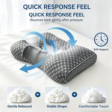 Contour Pillow,Bed Pillow,Neck Support Pillow,Ergonomic Contour Design For Side, Back & Stomach Sleepers – Breathable, Washable Covers, Ergonomic Cervical Pillow For Neck Support, Ultra Comfort Neck Support Pillow For Cozy Sleeping - Grey - View 5