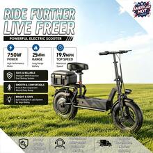 ASKGO 750W Folding Electric Scooter For Adults With Rear Basket & Seat, High Speed Off-Road/Urban Commuting E-Scooter, Shock Absorbing Comfort Driveway Motor Scooter, Backlit Display, Portable Cargo Grocery Scooter - Black - View 1